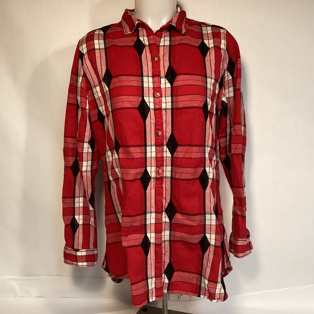 Woolrich Western Black Red Plaid Embroidered Womens Cotton Shirt size medium